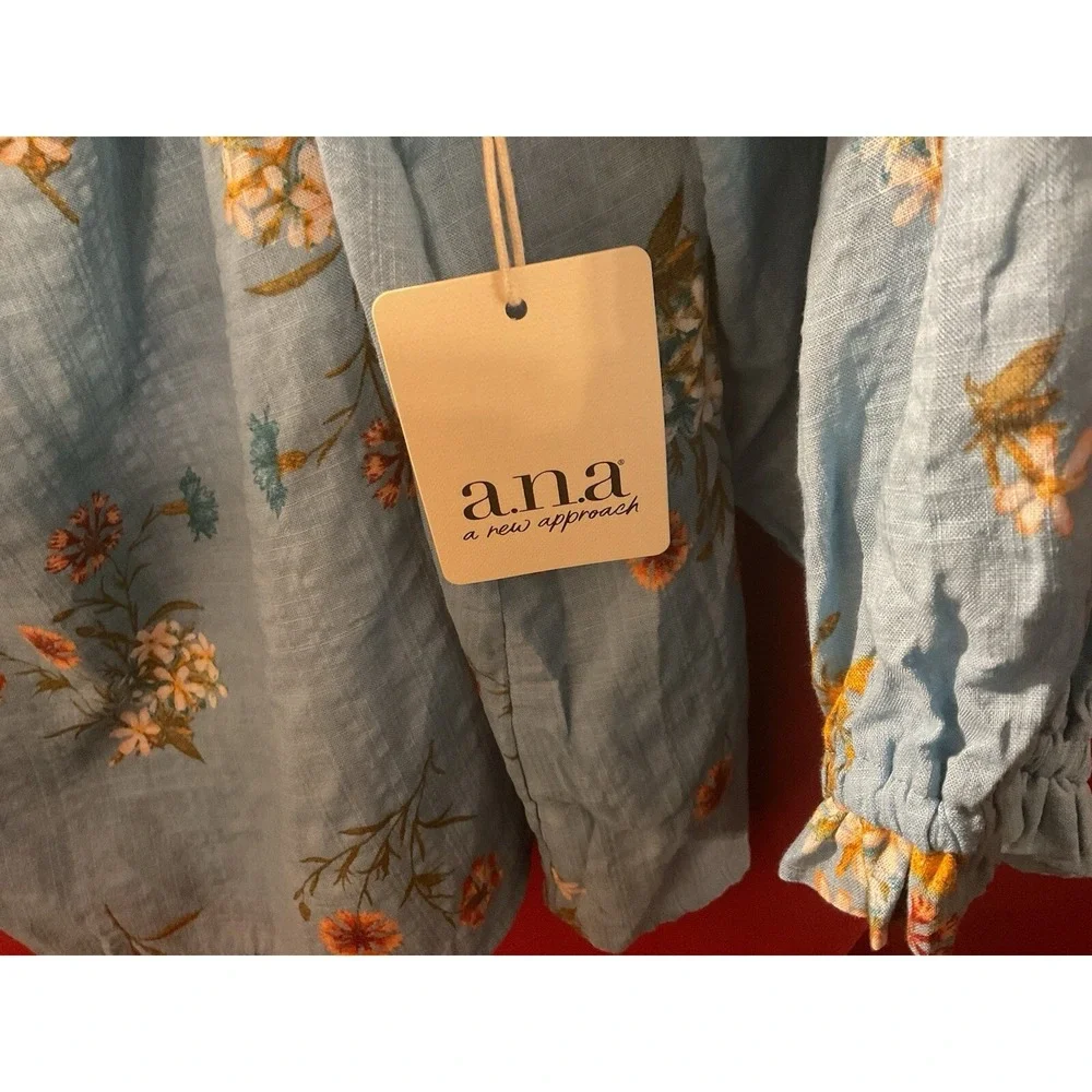 NWT ANA Bethany Peasant Blouse Crop Top Floral Print ElasT Puff Sleeve Sz 0X NEW - Picture 4 of 8